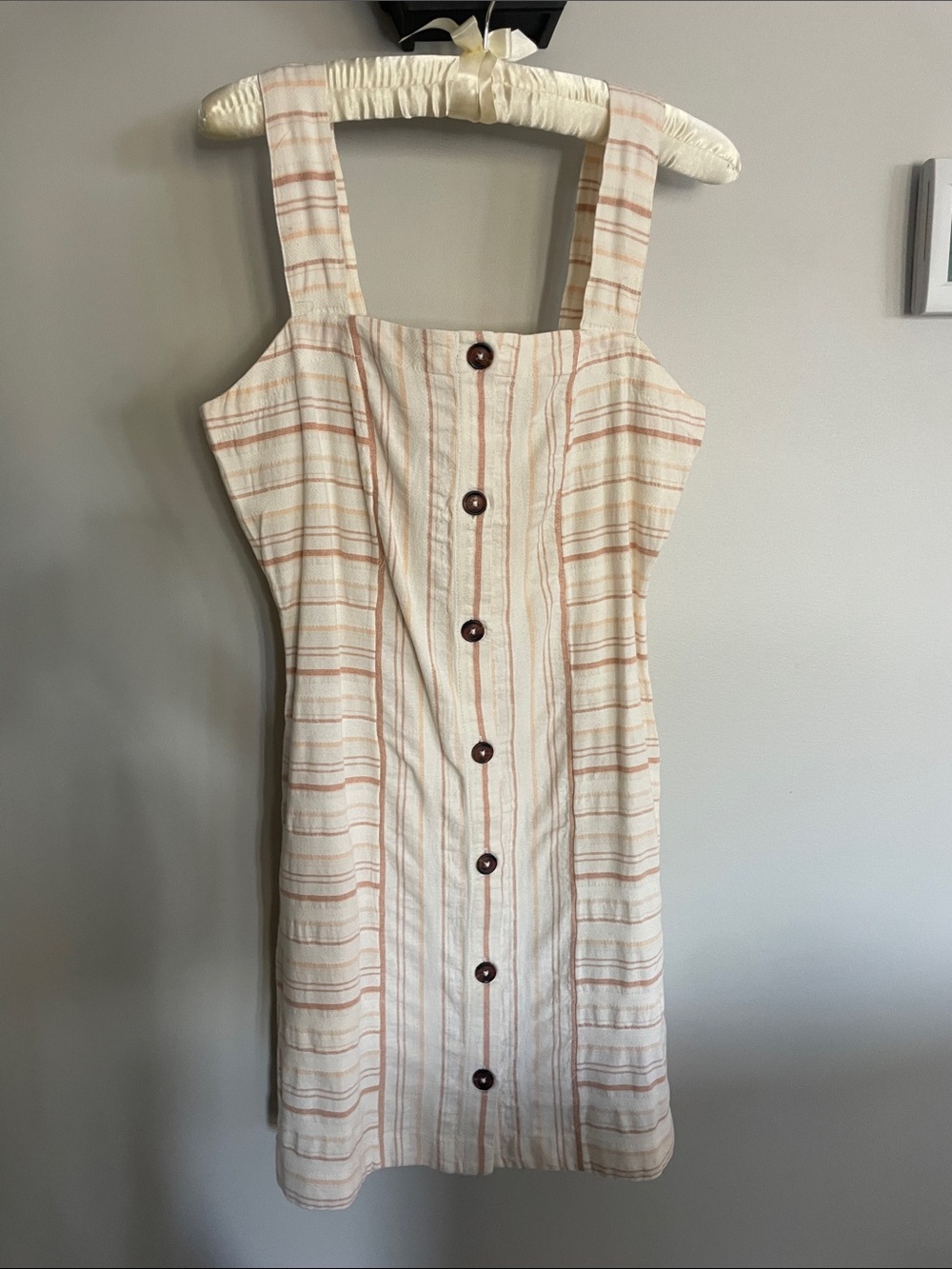 Roxy Cream and Tan Striped Button-Front Mini Dress